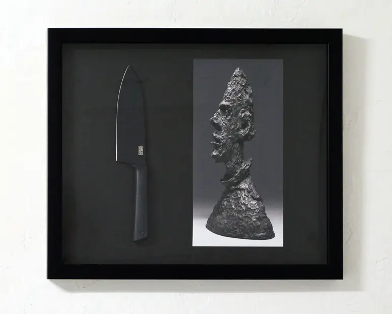 “Sculpture of Giacometti and Black Knife”. Kitchen knife, photograph. 2018