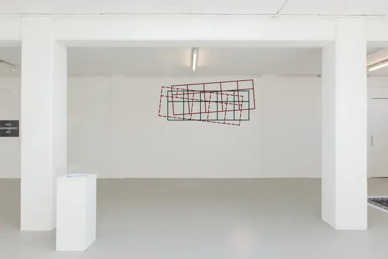 "Windows" Acrylic on wall, 292 x 140 cm, Realized for the exhibition "A set of lines, a stack of paper" Curated by Franz Thalmair, Karst Projects, Plymouth, UK, 2015